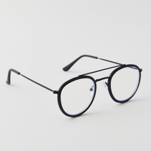 UO Black Rimmed Aviator Blue Light Blocking Clear Lens Glasses - Picture 3 of 8